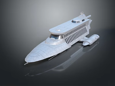 Futuristic Silver Spaceship Model With Streamlined Design Top Structure And Propulsion Unit 3d model