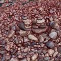 Colorful Natural Stone And Wood Pebbles Stacked By Water Edge For Decoration