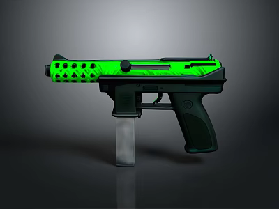 Green and Black Pistol with Hollowed Out Patterned Upper Receiver and Tactical Design 3d model