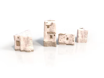Traditional Architecture Small Building Models With Stone Walls And Windows 3d model