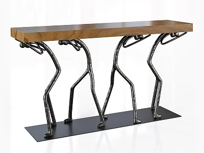 Unique Decorative Table With Wooden Top And Metal Human Shaped Legs 3d model