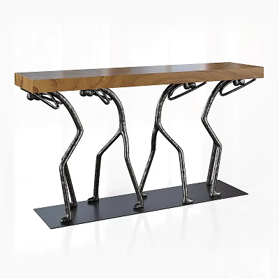 Unique Decorative Table With Wooden Top And Metal Human Shaped Legs 3d model