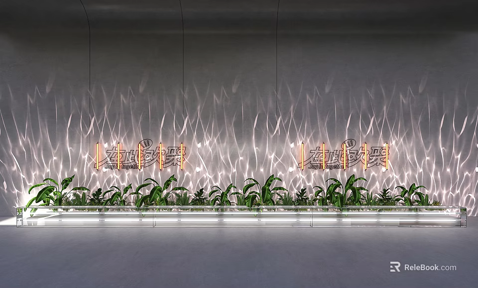Water Ripple Lights Wall Decor With Soft Ambient Lighting And Green Plants 3d model 