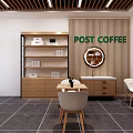 Modern Post Office Shop Front Desk Interior With Wooden Counter Shelves And Tables