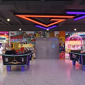 Vibrant Arcade Amusement Area With Neon Lights Gaming Machines Graffiti Signage And Shiny Floor
