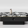 Modern Coffee Table With Marble Top Black Base And Stationery Decor Elements 3d model