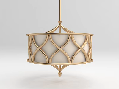 Elegant Decorative Chandelier With Gold Frame Geometric Pattern And White Shade Design 3d model