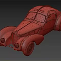 Black Vintage Streamlined Car With Shiny Finish And Brown Leather Interior