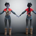 3D Animated Character Design With Braided Hair Red Cape And Armor Outfit Front Back View