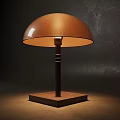 Warm Light Beige Dome Shade Table Lamp with Dark Metal Stand and Wooden Base