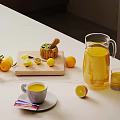 Lemonade Making Setup With Fresh Citrus Fruits Pitcher Cup And Juicer
