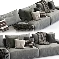 Gray Sectional Sofa Interior Design With Pillows And Throw Blanket 3d model