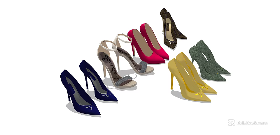 Fashionable Women's High Heel Shoes With Pointed Toes Various Colors And Stiletto Heels 3d model 