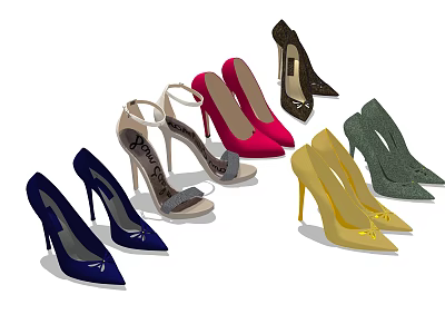 Fashionable Women's High Heel Shoes With Pointed Toes Various Colors And Stiletto Heels 3d model