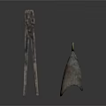 Ancient Metal Tools Including Human Shaped Long Implement And Bell Shaped Device