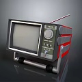 Vintage Portable Computer With Screen Control Knobs Red Stripes Antenna And Stand 3d model