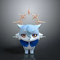 Cute Blue Fox 3D Model With White Fur Golden Antlers And Blue Scarf