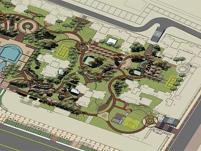 Integrated Residential Landscape Master Plan With Winding Pathways Green Lawns And Water Features 3d model