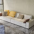 Light Colored Fabric Sectional Sofa with Decorative Patterned Pillows on Marble Floor and Light Wall 3d model