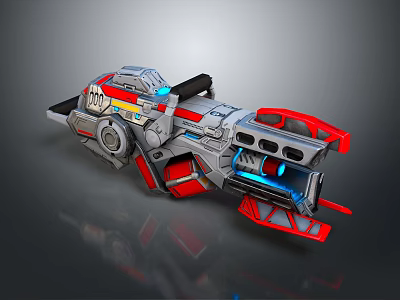Futuristic Red Silver Mechanical Sci Fi Weapon With Blue Energy And Detailed Structure 3d model