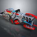 Futuristic Red Silver Mechanical Sci Fi Weapon With Blue Energy And Detailed Structure