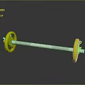 Yellow Barbell With Green Weight Plates And Silver Bar On Black Smooth Surface With Reflection