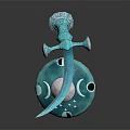 Blue Decorative Sword With Ornate Hilt Circular Accents Shiny Blade On Dark Background
