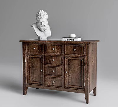 Wooden Entryway Console Cabinet With Drawers Cabinet Doors Decorative Bust Sculpture Books And Ball 3d model