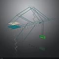 Blue 3D Mechanical Framework Structure With Ladder Hanging Green Component And Cables