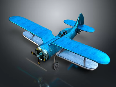 Vintage Blue Biplane Model For Space Aeronautics Education And 3d model