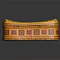 Vibrant Yellow Decorative Cushion With Intricate Red Black Geometric Woven Patterns