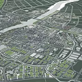Aerial Planning of Urban Layout with River System Road Networks and Green Spaces