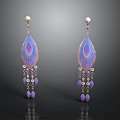 Peacock Feather Shaped Earrings With Purple Blue Gradient And Beads Pendants