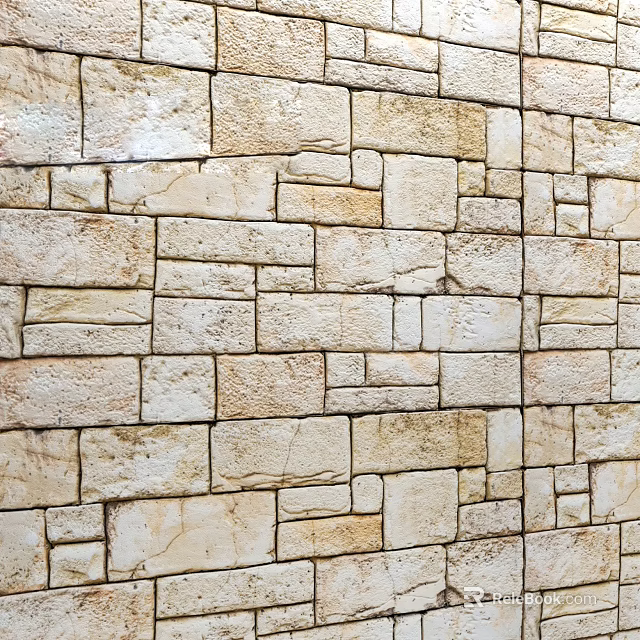 Natural Stone Wall With Irregular Beige Blocks And Textured Surface Design 3d model 