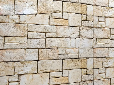 Natural Stone Wall With Irregular Beige Blocks And Textured Surface Design 3d model