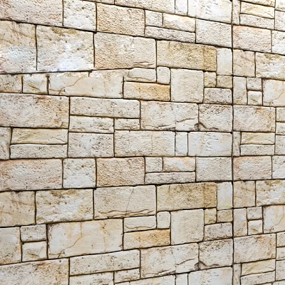 Natural Stone Wall With Irregular Beige Blocks And Textured Surface Design 3d model