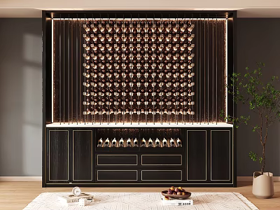 Modern Wine Cabinet Design With LED Lighting And Multiple Wine Bottle Storage Racks 3d model
