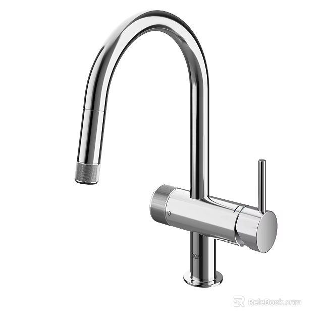 Modern Chrome Kitchen Faucet With Single Handle And Curved Spout Design 3d model 
