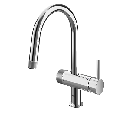 Modern Chrome Kitchen Faucet With Single Handle And Curved Spout Design 3d model