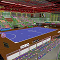 Modern Indoor Sports Arena Featuring Handball Court Colored Seats And Wooden Flooring