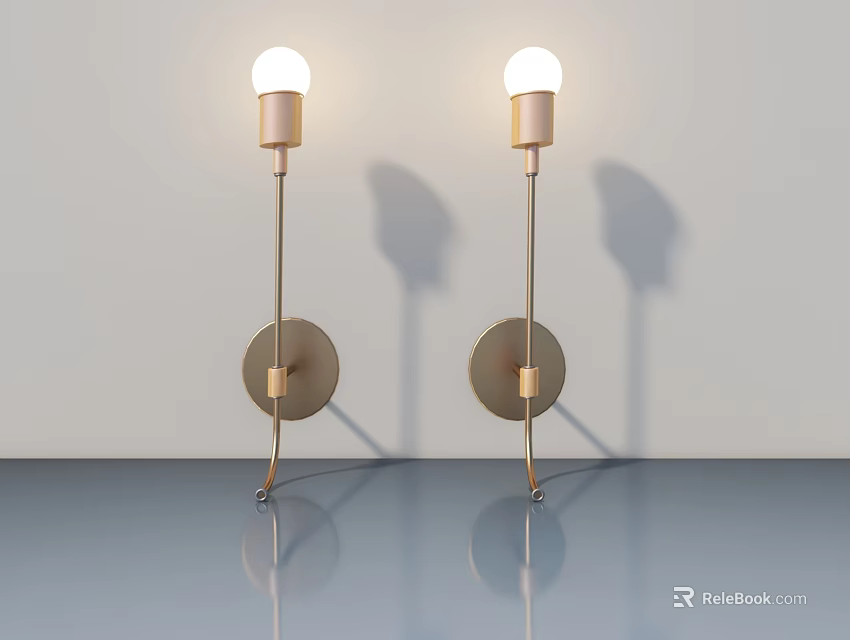 Modern Gold Wall Lamps With White Globe Shades And Circular Bases Mounted On Light Wall 3d model 