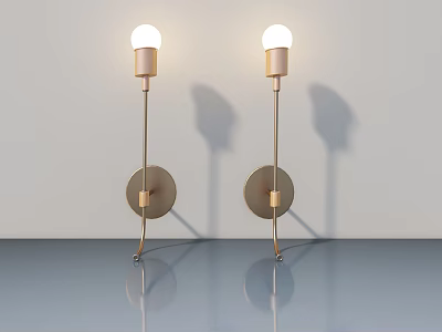 Modern Gold Wall Lamps With White Globe Shades And Circular Bases Mounted On Light Wall 3d model