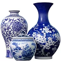 Blue and White Ceramic Vessels with Floral Patterns Plum Blossoms Vases and Landscape Jar