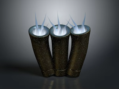 Three Modern Speckled Bamboo Shaped Decorative Lamps with Blue Illuminated Tops for Home Decoration 3d model