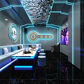Modern KTV Interior Design with Blue Neon Lights Sofa Table TV Screen and Marble Floor