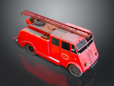 Vintage Red Fire Truck With Roof Ladder And Classic Design Features 3d model