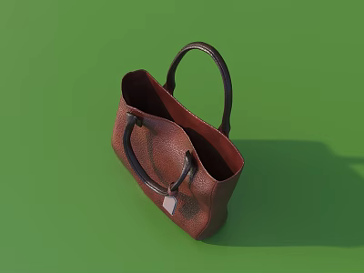 Brown Leather Handbag with Black Handles Textured Surface and Silver Tag on Green Background 3d model