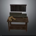 Rustic Wooden Table with Open Storage Box and Small Wooden Pieces on Top