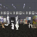 Creative Art Studio With Easels Canvases Paints Plaster Statues And Musical Instruments