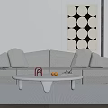 Modern Minimalist Light Beige Sectional Sofa With Throw Pillows Coffee Table Decorative Wall Art 3d model